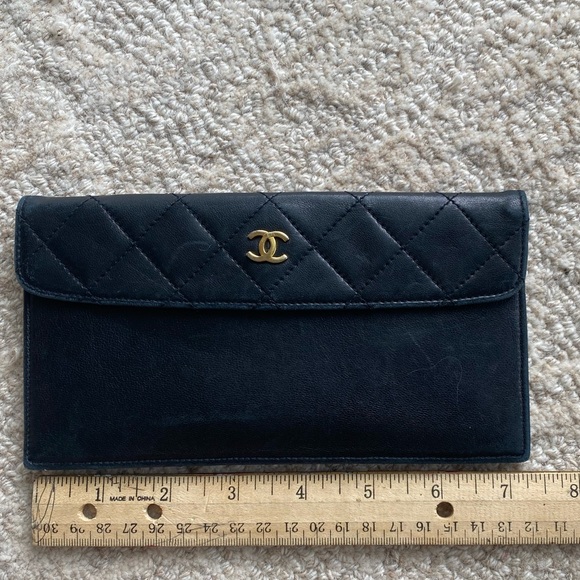 Vintage CHANEL Black Quilted Wallet with Gold Logo - Picture 1 of 16